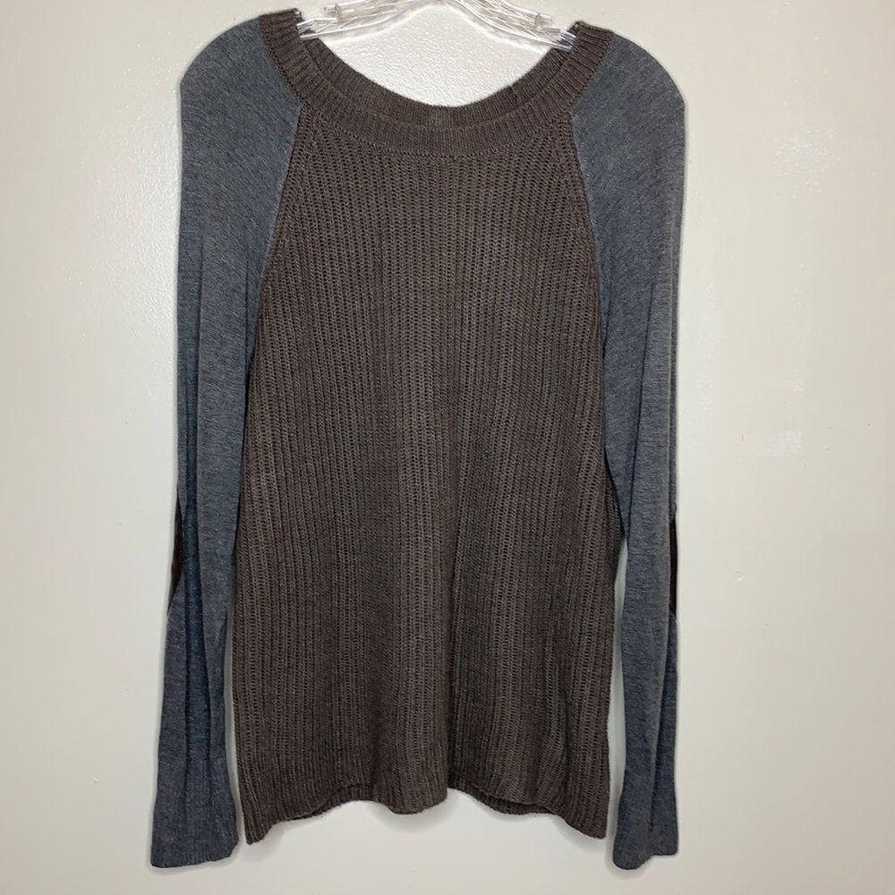 MARKET & SPRUCE Sweater Brown Gray Patch Elbow Raglan Sleeve Scoop Neck Medium